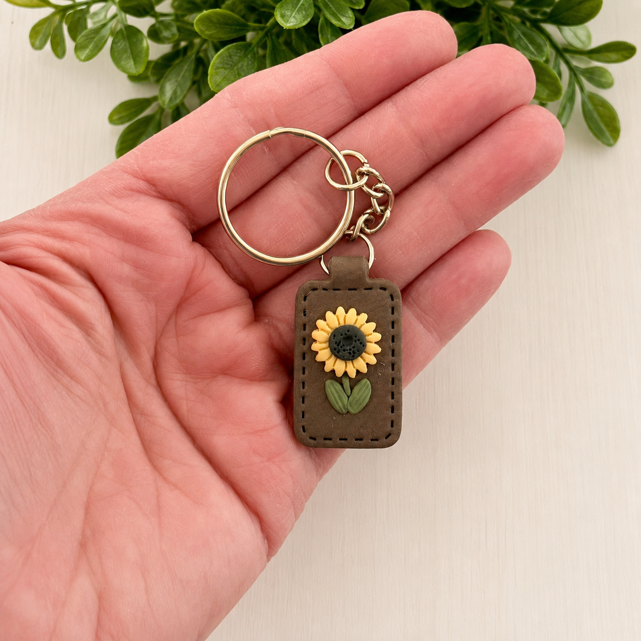 AUDREY'S SUNFLOWER SALE - Faux Leather Keychain