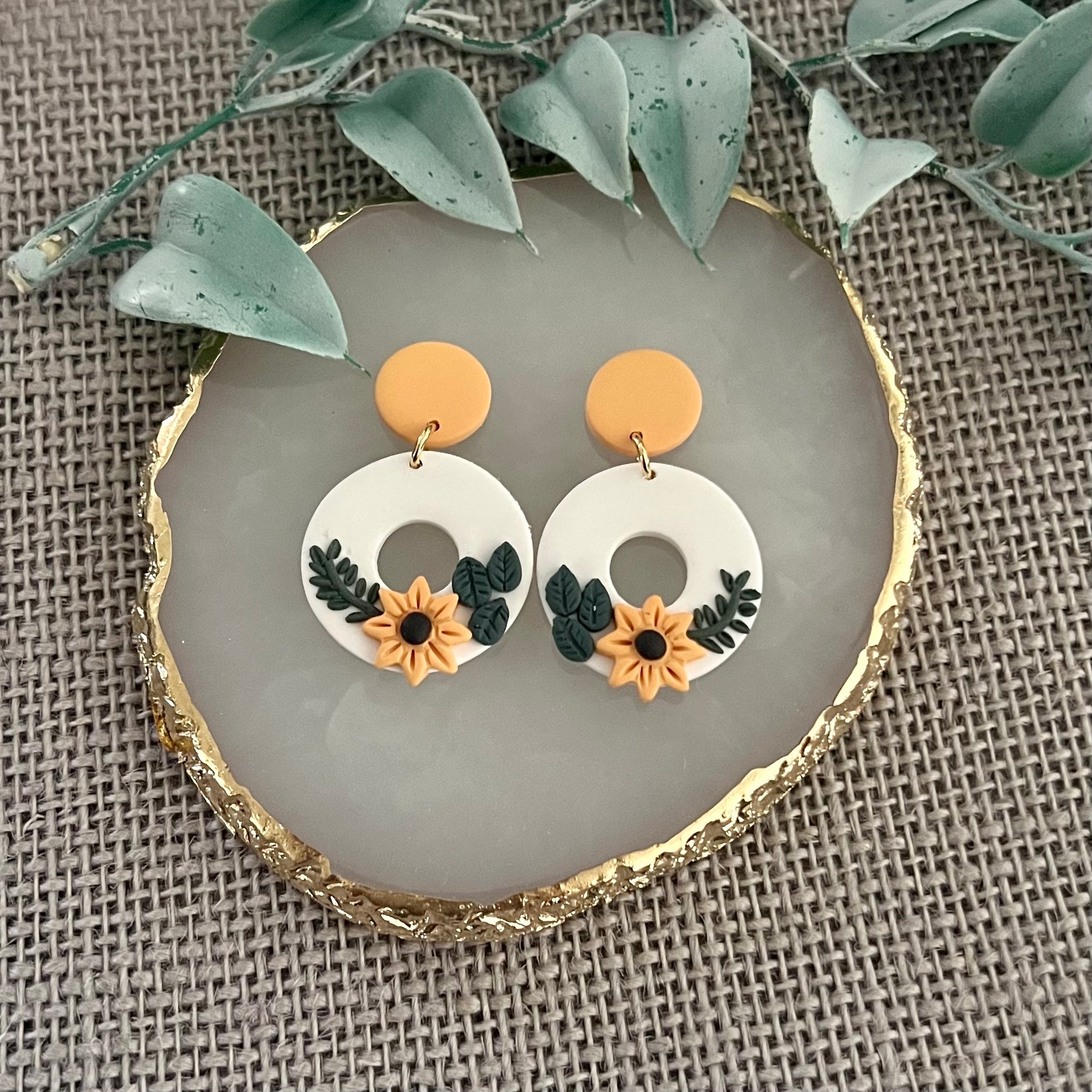 SUNFLOWERS AND VINES Clay Earrings