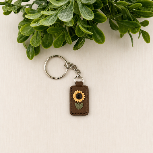 AUDREY'S SUNFLOWER SALE - Faux Leather Keychain
