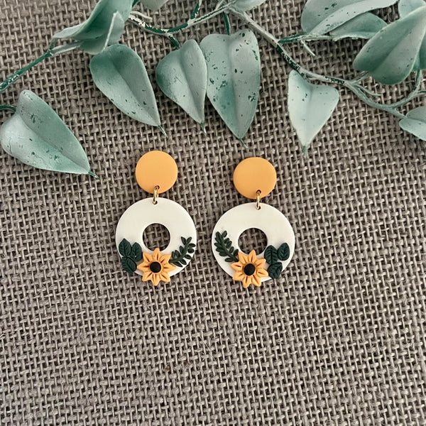 SUNFLOWERS AND VINES Clay Earrings