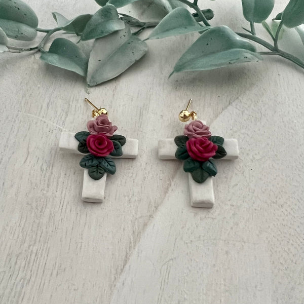 Floral Cross Earrings