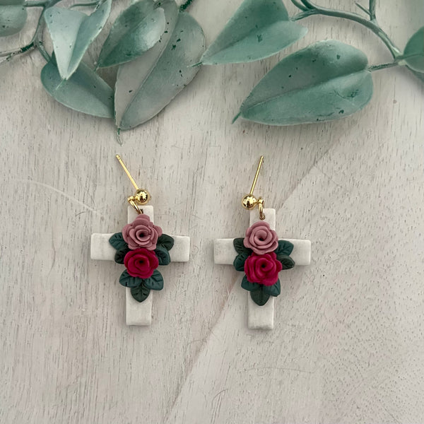 Floral Cross Earrings
