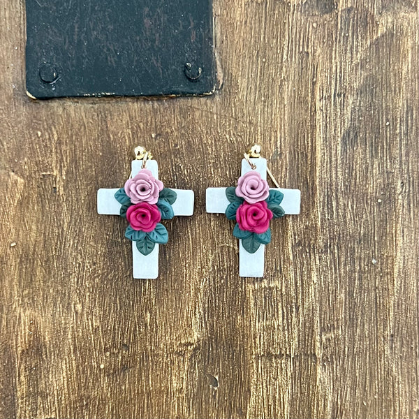 Floral Cross Earrings