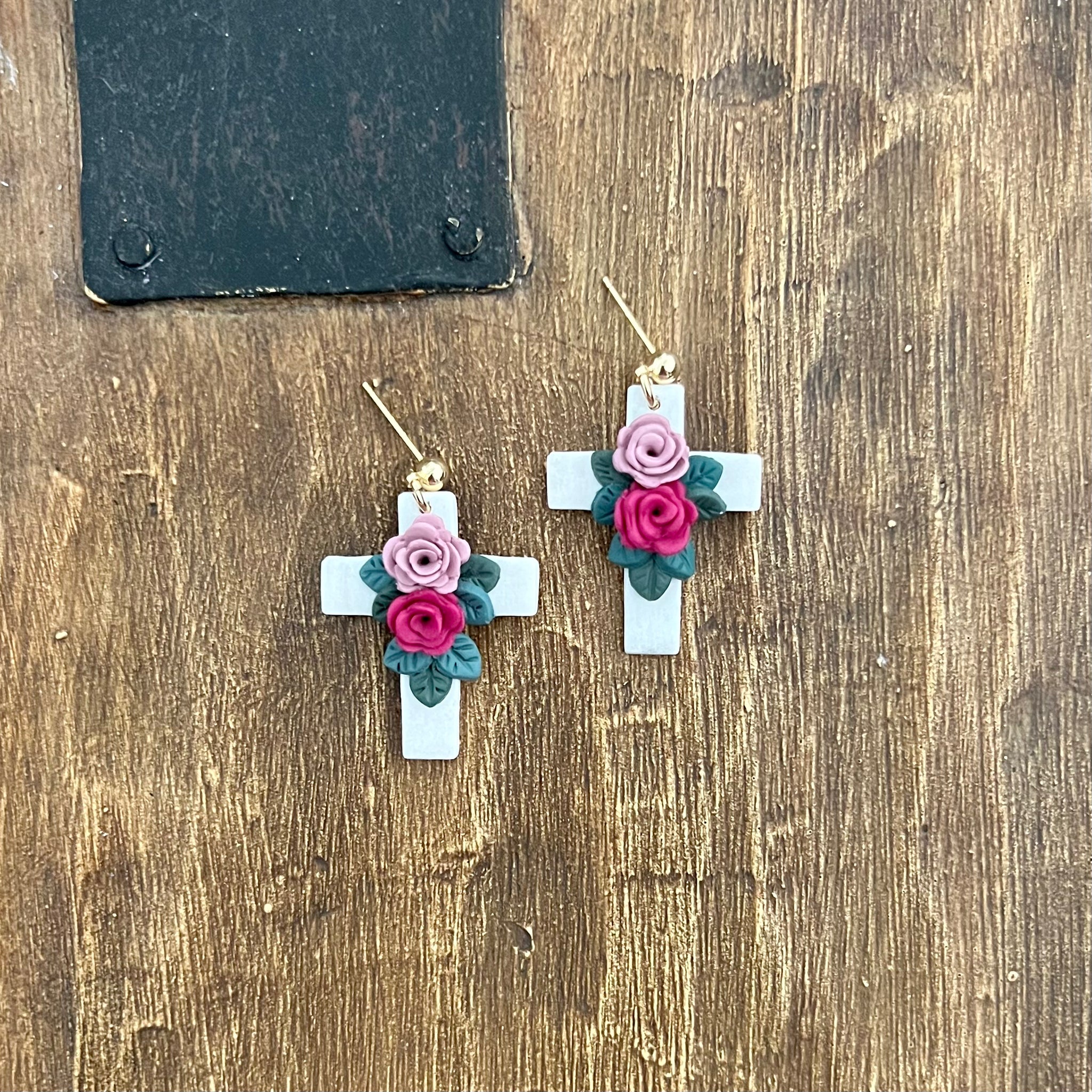Floral Cross Earrings