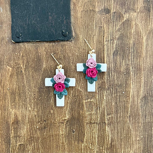 Floral Cross Earrings